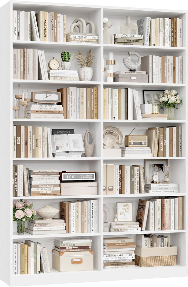 7-Tier Dual-Row Bookshelf with 14 Open Shelves