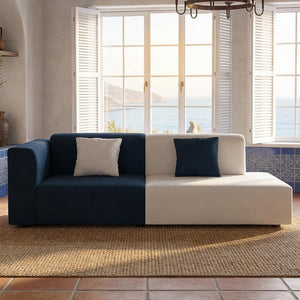 L-Shaped Chaise Lounge Sofa – Blue & White Fabric