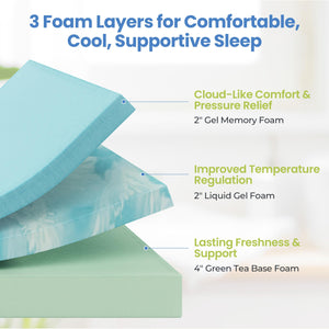Gel Memory Foam Mattress | Green Tea Infused | CertiPUR-US | Twin, Full, Queen