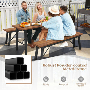 Folding Outdoor Bench Set of 2 – Acacia Wood & Metal