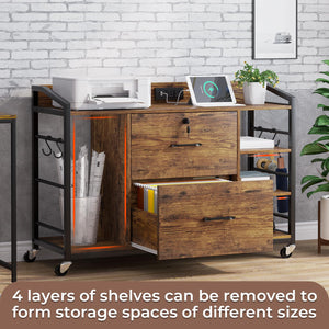 44" 2-Drawer File Cabinet with Lock & Power Strip