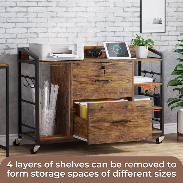 44" 2-Drawer File Cabinet with Lock & Power Strip