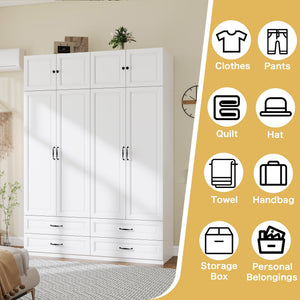 Tall Wardrobe Armoire with 4 Doors & 4 Drawers