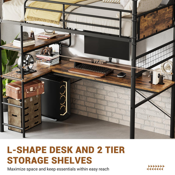 Twin Loft Bed with L-Shaped Desk