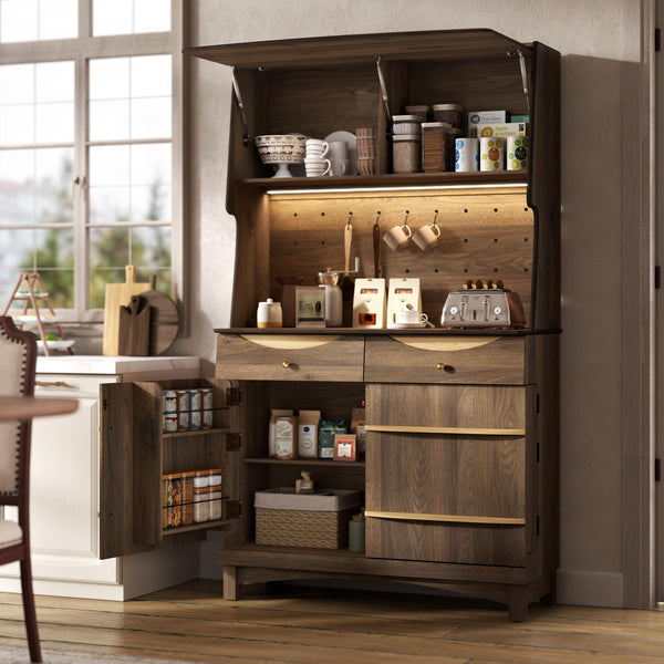 72" Kitchen Pantry Cabinet with Power Outlets & LED Light