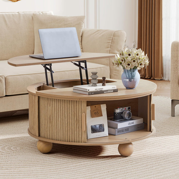 Round Lift-Top Coffee Table with Storage