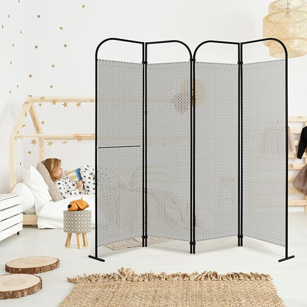 4-Panel Freestanding Room Divider with 3D Fabric Panels