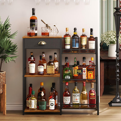 3-Tier Wine Rack Bar Cabinet with Drawer