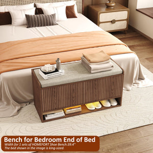Fluted Shoe Storage Bench with LED Sensor Light