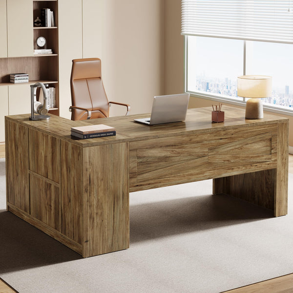 L-Shaped Executive Desk with Storage Cabinet