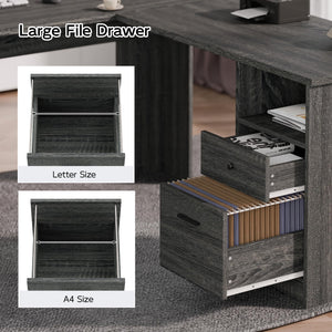 L-Shaped Desk with File Cabinet & Power Outlets – 60 Inch Corner Computer Desk
