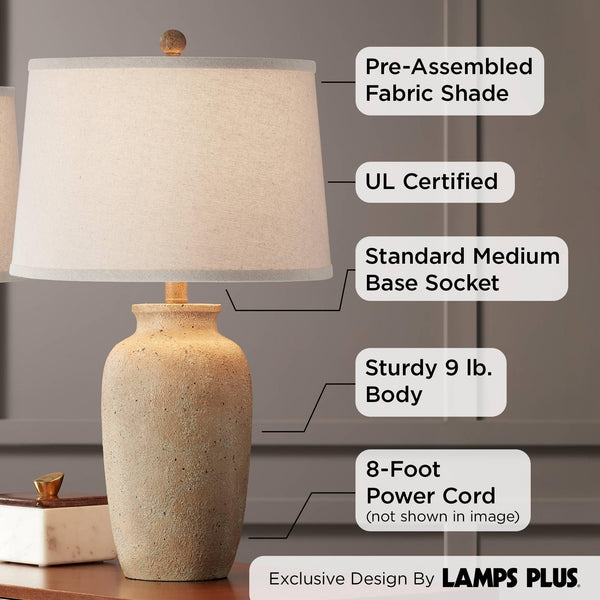 Farmhouse Rustic Table Lamps Set of 2 – Beige Oatmeal Fabric Shade