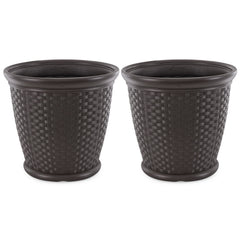 Wicker Round Planter Pot — 22" Resin, Indoor & Outdoor, Drainage Hole