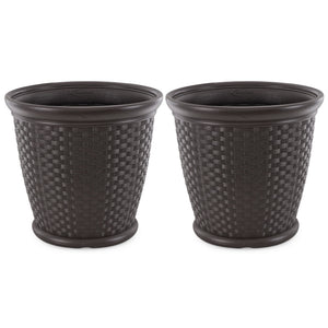 Wicker Round Planter Pot — 22" Resin, Indoor & Outdoor, Drainage Hole