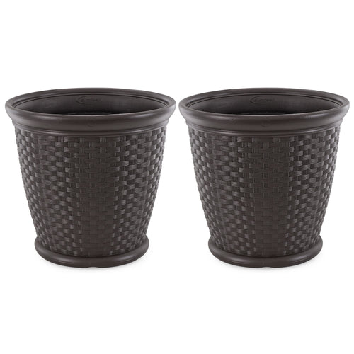 Wicker Round Planter Pot — 22" Resin, Indoor & Outdoor, Drainage Hole