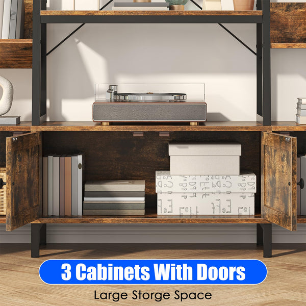 Ladder Bookshelf with 4 Doors & 12 Open Shelves