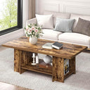 Rustic 2-Tier Coffee Table with Storage Shelves