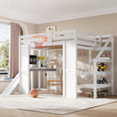 Full Size Kids Loft Bed with Slide, Desk & Storage