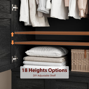 4-Door Armoire Wardrobe Cabinet with Adjustable Shelves and Hanging Rod