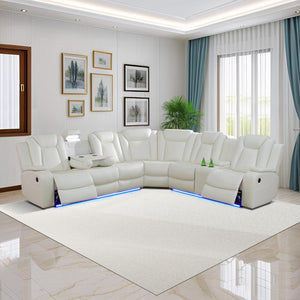 Power Recliner Sectional Sofa with LED Light & Storage Console
