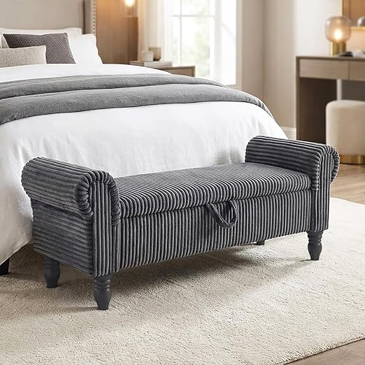 Upholstered Storage Bench with Rolled Arms – 51.5"