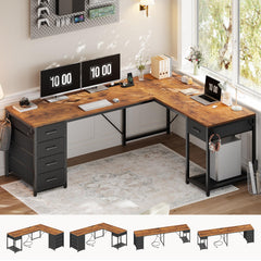 L-Shaped Desk with Drawers & Power Strip