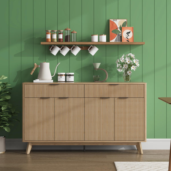 60" Buffet Sideboard Cabinet with Drawers & Wave Doors