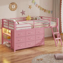 Twin Low Loft Bed with 9 Storage Drawers, LED Lights & Safety Guardrail