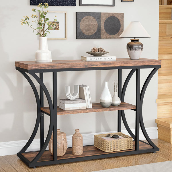 Narrow Console Table 39.4" with 3-Tier Storage Shelves