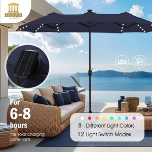 13 ft Double-Sided Patio Umbrella with 120 LED Solar Lights