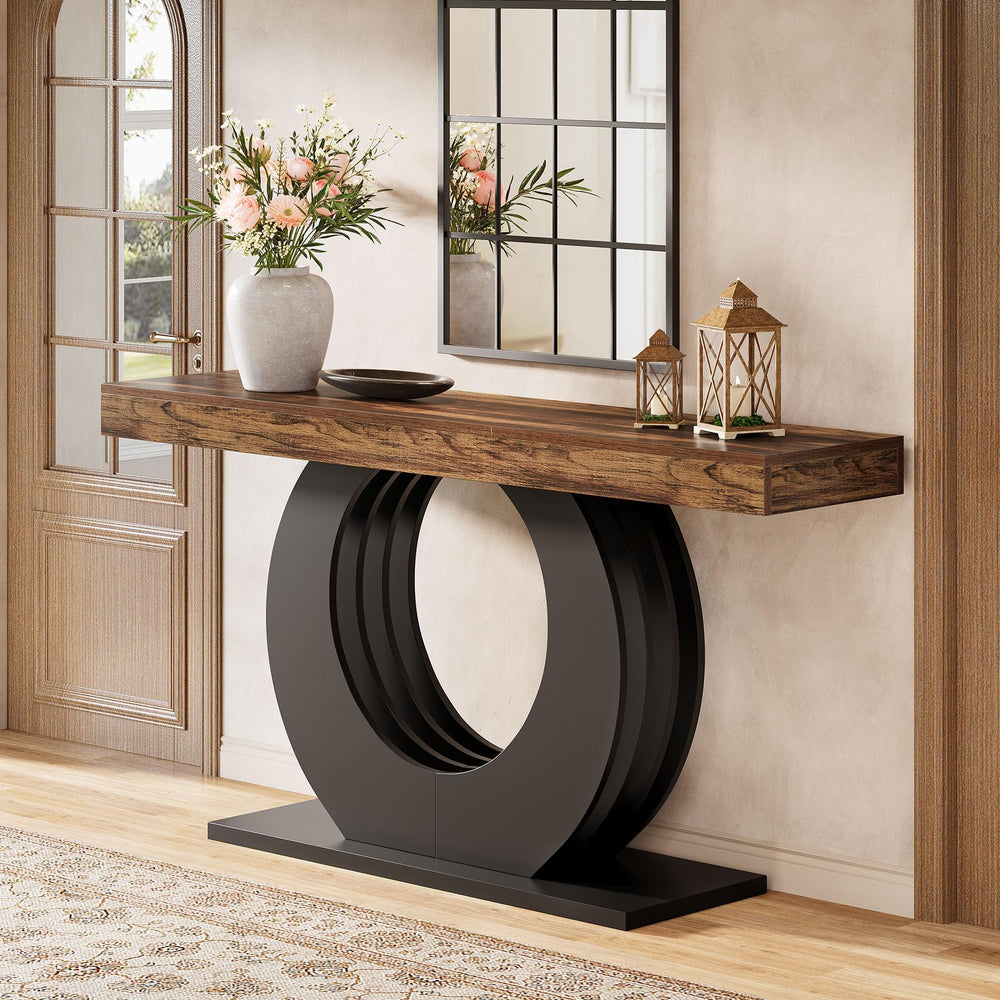 63-Inch Console Sofa Table with Black Circle Base