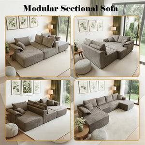 U-Shaped Sectional Sofa with 2 Chaise Lounges, Chenille Cloud Couch, No Assembly