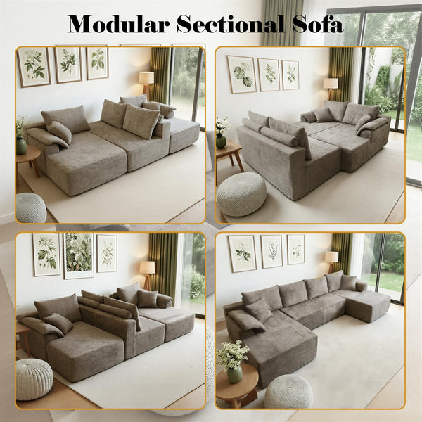 U-Shaped Sectional Sofa with 2 Chaise Lounges, Chenille Cloud Couch, No Assembly