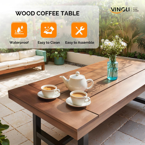 Outdoor Wooden Coffee Table with Metal Frame