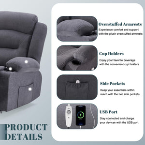 3-Seater Recliner Sofa with Heat, Massage & USB Port