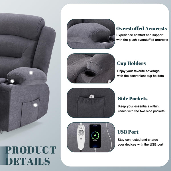 3-Seater Recliner Sofa with Heat, Massage & USB Port