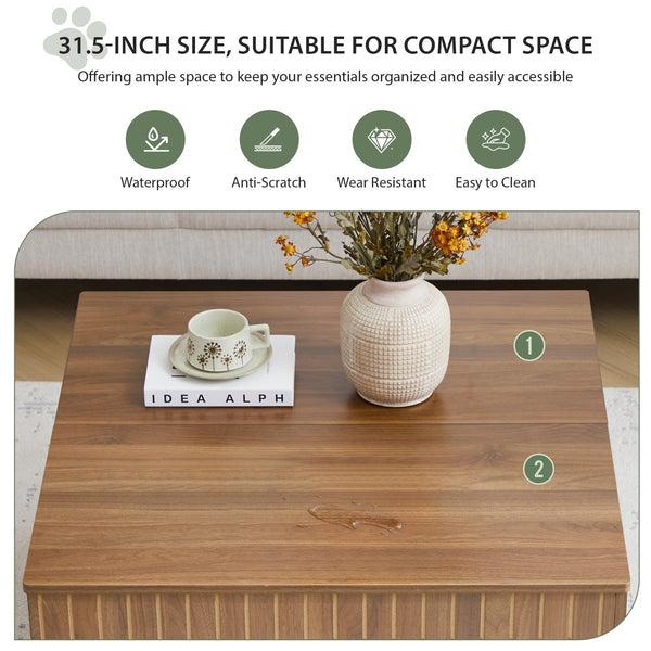 Square Coffee Table with Storage | 2-Tier Mid-Century Modern, Arched Design