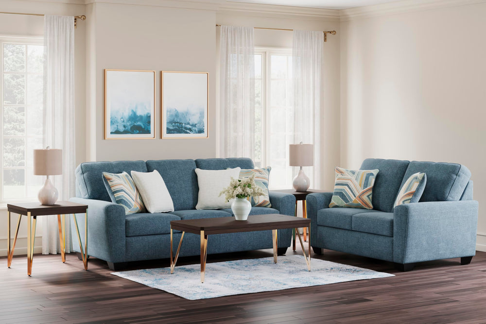 Contemporary Loveseat with Accent Pillows | 63" W Fabric Upholstery