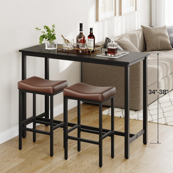 24" Counter Height Bar Stools – Faux Leather Saddle Seat, Metal Legs