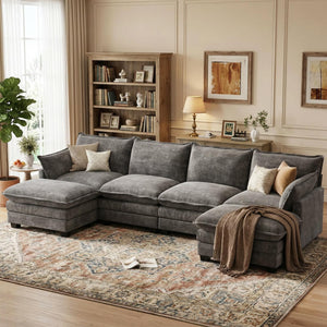 U-Shaped Modular Sectional Sofa with Movable Ottoman — Chenille Cloud Couch