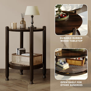 2-Tier Round End Table with Rattan Storage Shelf