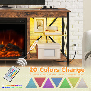 Fireplace TV Stand with Charging Station & LED Lights