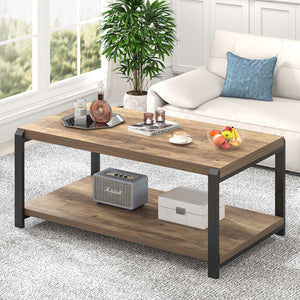 Industrial Rectangle Coffee Table with Storage Shelf