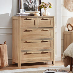 5-Drawer Farmhouse Wood Dresser with Deep Drawers