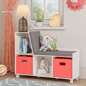 Kids Storage Bench with Cushioned Seat and Cubby Organizer