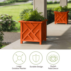 Large Square Outdoor Planter Box 2-Pack – 15.5" Lattice Design Flower Pots