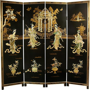 Red Lantern Hand Crafted Artisanal 6 ft. Tall Four Seasons Flowers Screen