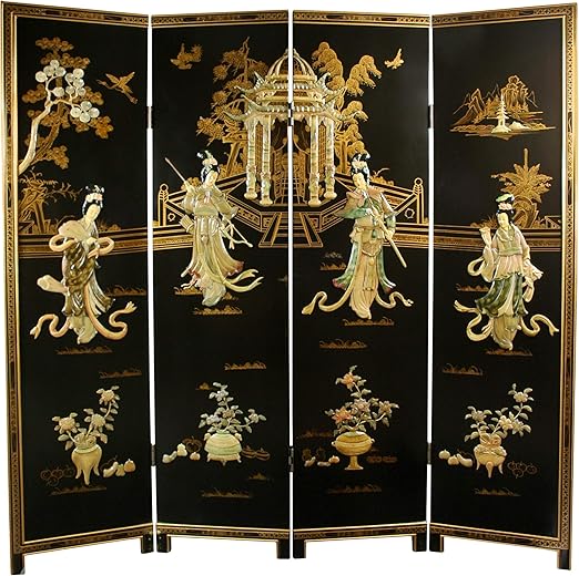 Red Lantern Hand Crafted Artisanal 6 ft. Tall Four Seasons Flowers Screen