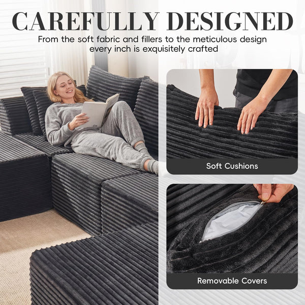 130" Modular Sectional Sofa with Ottomans