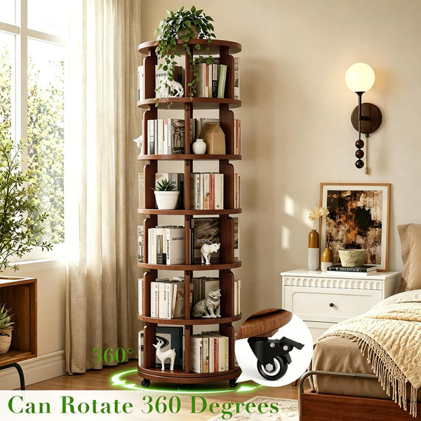 6-Tier 360° Rotating Bookshelf with Wheels